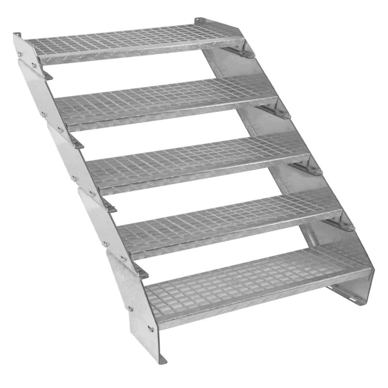 Metal Staircase 5 Section Adjustable Height 90cm / 900mm Wide Galvanised Steel Silver 5 Steps Weatherproof Grate Step Outdoor Garden Patio Modular Stairs 5mm Rod Thickness FREE Fixing Kit
