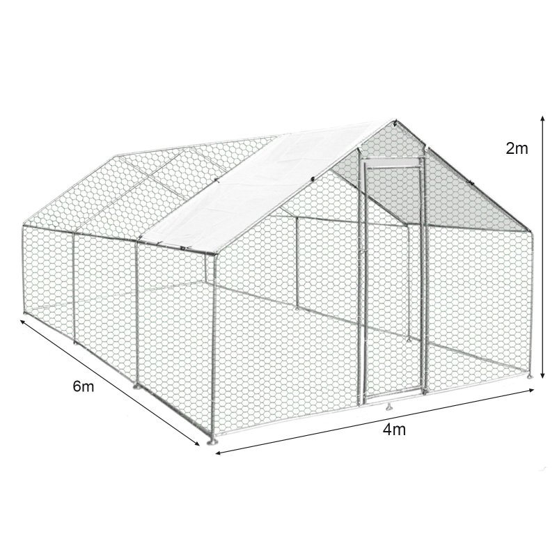 Walk In Chicken Run Cage Coop 4m x 6m x 2m Dog Pen House Kennel Large Metal Enclosure Rabbits Ducks Poultry Roof Cover Shelter Sunshade Pets Outdoor Backyard Farm Animal