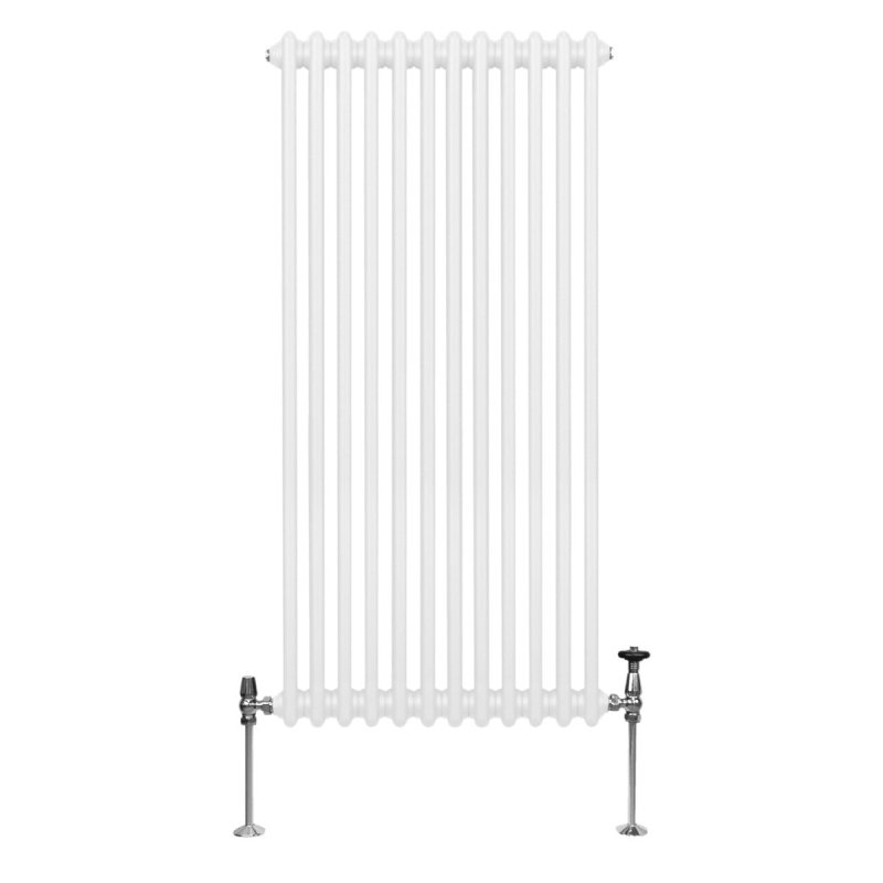 Traditional 2 Column Radiator 1500mm x 562mm Modern Central Heating Heater Gloss White Carbon Steel Vertical Wall Mounted Kitchen Living Room Bathroom Cleaning Brush Fixing Kit & Brackets