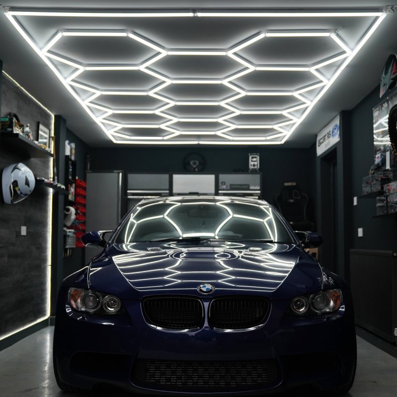 Hexagon LED Lighting 14 Lights & Border Car Detailing Shop Garage Workshop Gym Beauty Salon Showroom Honeycomb Modular Design Bright Pure White 120 Lumens 6500K Colour Temperature 3 Mounting Options