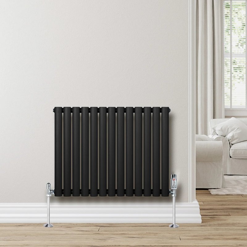 Oval Single Column Radiator - 600 x 780mm - Black