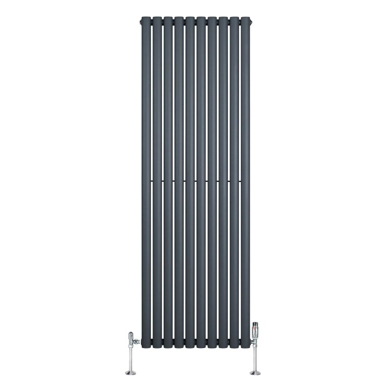 Oval Single Column Radiator & Valves - 1800mm x 600mm - Anthracite Grey