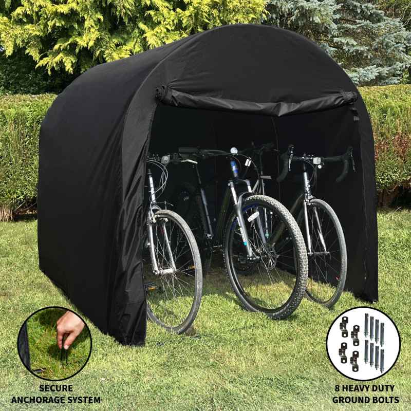 Waterproof Bike Tent Large Portable Moped Bicycle Mobility Scooter Shelter Storage Outdoor Garden Oxford Fabric Cover Steel Frame Anchorage System 8 FREE Ground Bolts & 8 Ground Pegs Hard Soft Ground