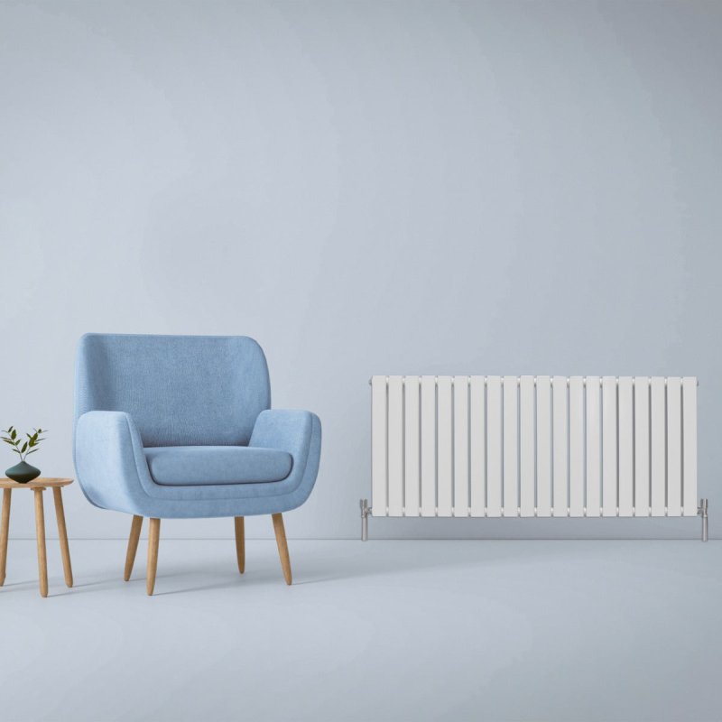 Designer Radiators 60 x 140cm Flat Panel Modern Central Heating Gloss White Horizontal Column Double Panel Wall Mounted Slimline Kitchen Living Room Bathroom Commercial Cleaning Brush & Fixing Kit