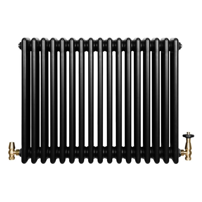 Traditional 4 Column Radiator & Valves - 600 x 785mm - Black