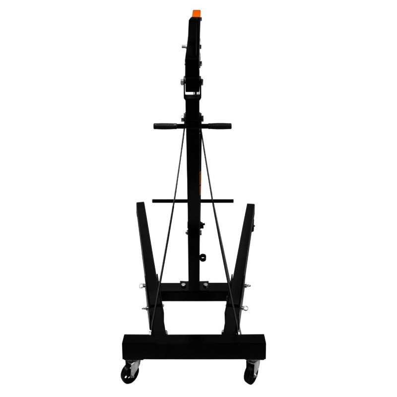 Engine Crane 1 Tonne Ton 1000kg Hydraulic Pump Handle Folding Legs Hoist Lift Jack Stand Handle 6 Portable Heavy Duty Wheels Workshop Garage 4 JIB Positions Chain Hook Black Powder Coated Steel