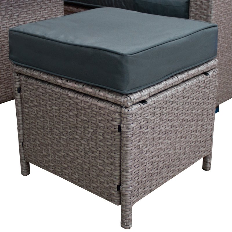 Rattan Corner Dining Set Outdoor Garden Furniture Grey 9-Seater L Shape Sofa Stools Tempered Glass Table UV Protected Waterproof Grey Seat Back Cushions Patio Conservatory Lounge FREE Rain Cover