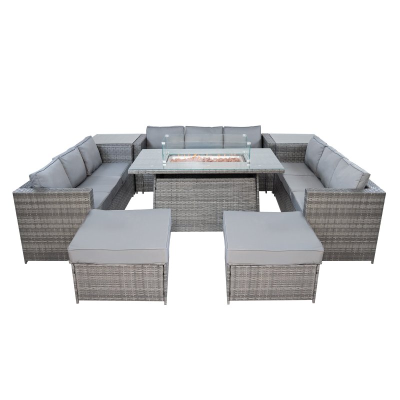 11 Seater Rattan Furniture Set With Firepit - Grey