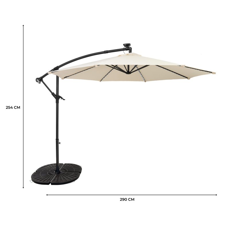 LED Cantilever Parasol 3m With Full Fan Base - Cream