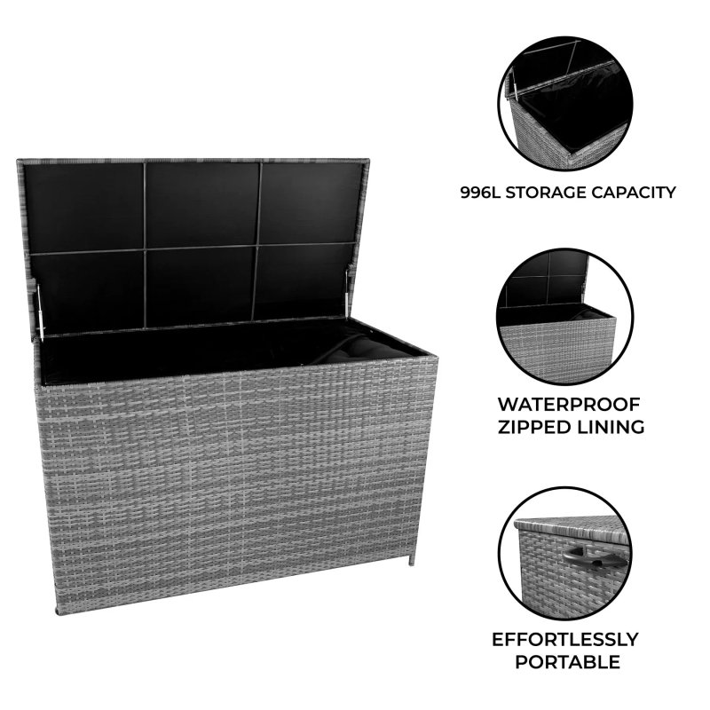 Rattan Cushion Storage Box 996L - Grey