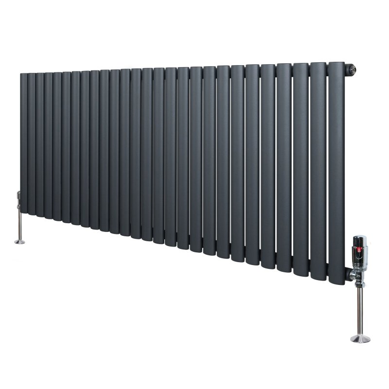 Oval Single Column Radiator & Valves - 600mm x 1620mm - Anthracite Grey