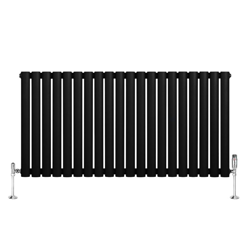 Oval Single Column Radiator & Valves - 600mm x 1200mm - Black