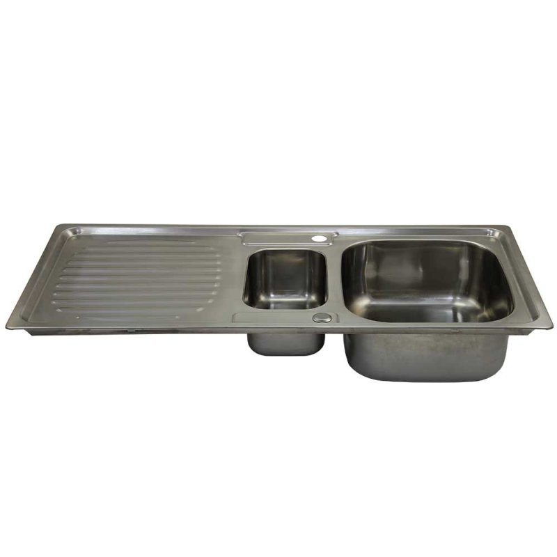 KuKoo Stainless Steel Kitchen Sink Basin, Reversible 1.5 Bowl, 105cm x 18cm x 50cm