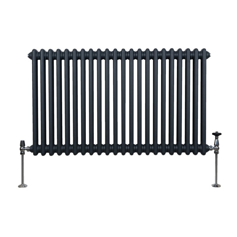 Traditional 2 Column Radiator 600mm x 1012mm Modern Central Heating Heater Matt Anthracite Grey Carbon Steel Horizontal Wall Mounted Kitchen Living Room Bathroom Cleaning Brush Fixing Kit & Brackets