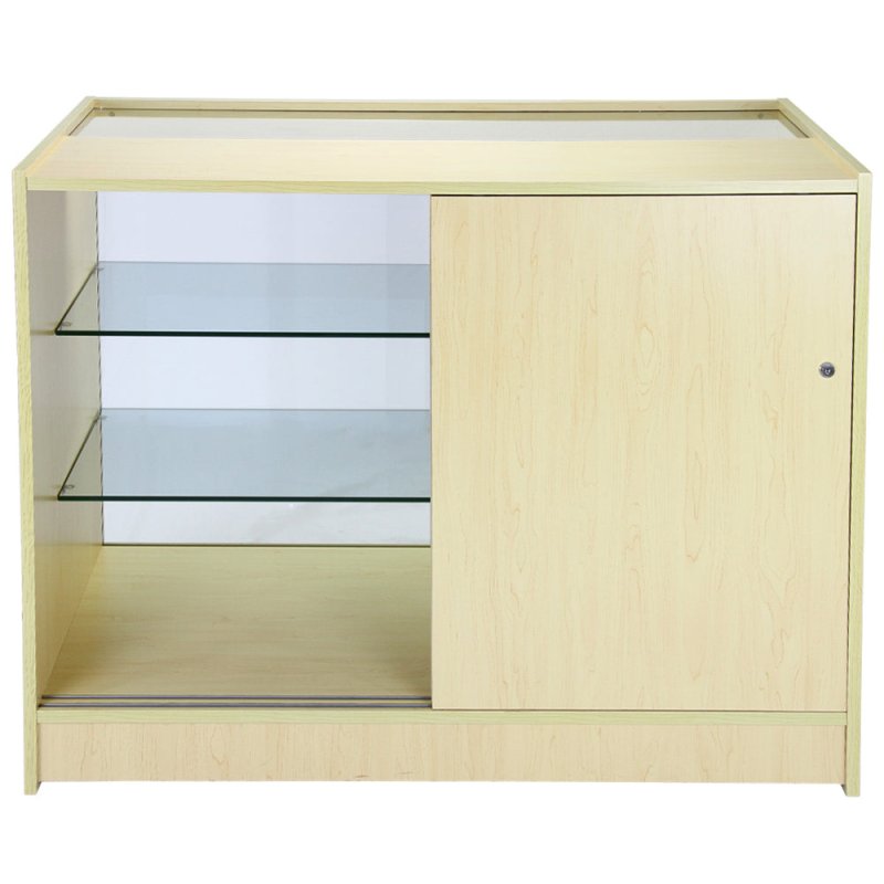 MonsterShop K1200 Lockable Glass Shop Counter Retail Display Cabinet, Maple, 120cm x 90cm x 60cm