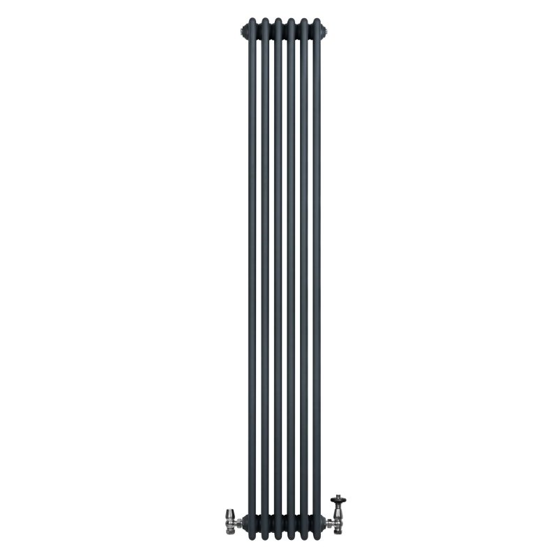 Traditional 4 Column Radiator & Valves - 1800 x 290mm - Anthracite Grey