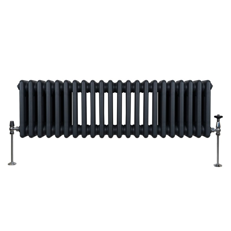 Traditional 3 Column Radiator 300mm x 1012mm Modern Central Heating Heater Anthracite Matt Grey Carbon Steel Horizontal Wall Mounted Kitchen Living Room Bathroom Cleaning Brush Fixing Kit & Brackets