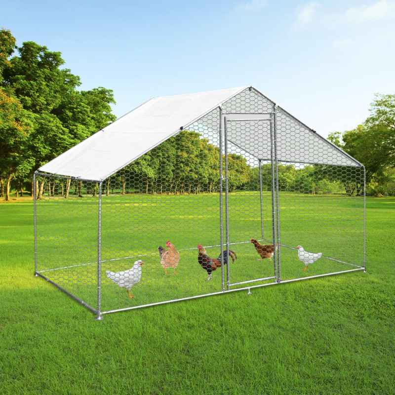 Walk In Chicken Run Cage Coop 4m x 2m x 2m Dog Pen House Kennel Large Metal Enclosure Rabbits Ducks Poultry Roof Cover Shelter Sunshade Pets Outdoor Backyard Farm Animal