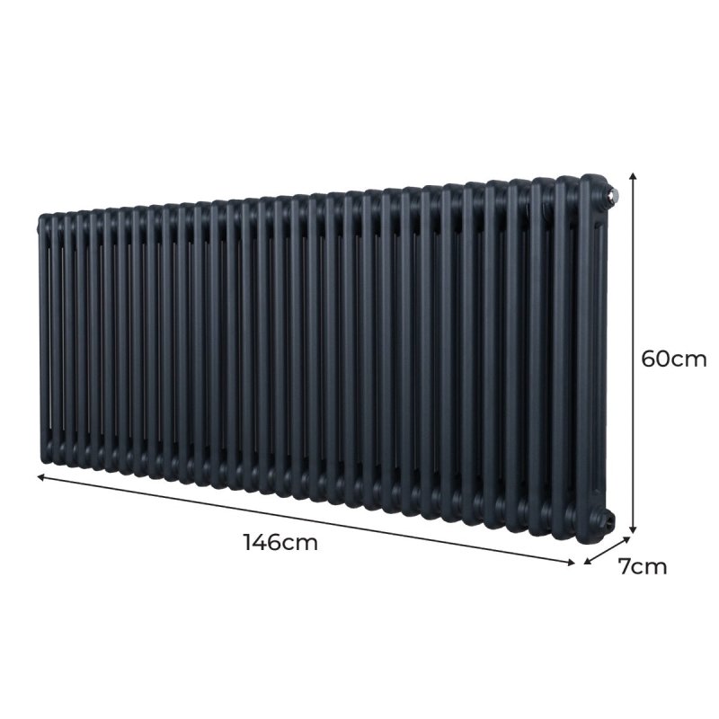 Traditional 2 Column Radiator 600mm x 1462mm Modern Central Heating Heater Matt Anthracite Grey Carbon Steel Horizontal Wall Mounted Kitchen Living Room Bathroom Cleaning Brush Fixing Kit & Brackets