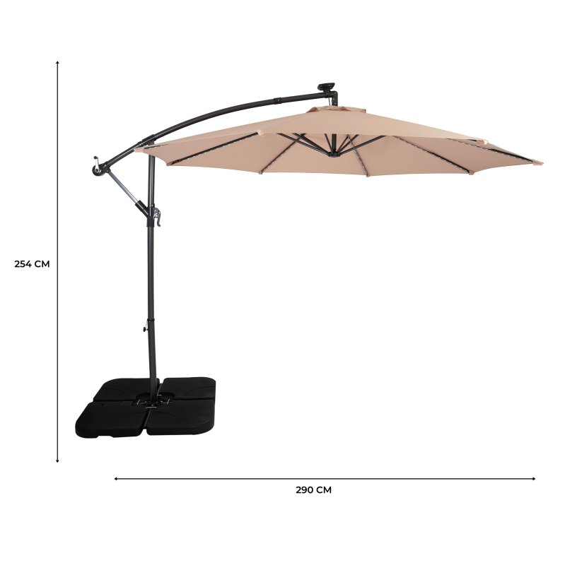 LED Cantilever Parasol 3m With Square Base - Beige