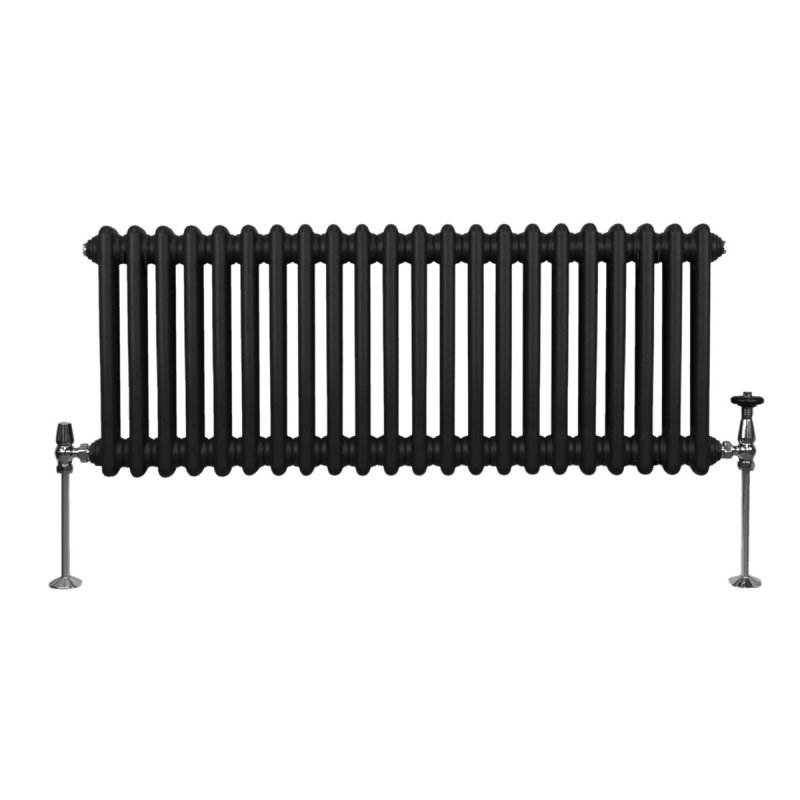 Traditional 2 Column Radiator 300mm x 1012mm Modern Central Heating Heater Matt Black Carbon Steel Horizontal Wall Mounted Kitchen Living Room Bathroom FREE Cleaning Brush Fixing Kit & Brackets