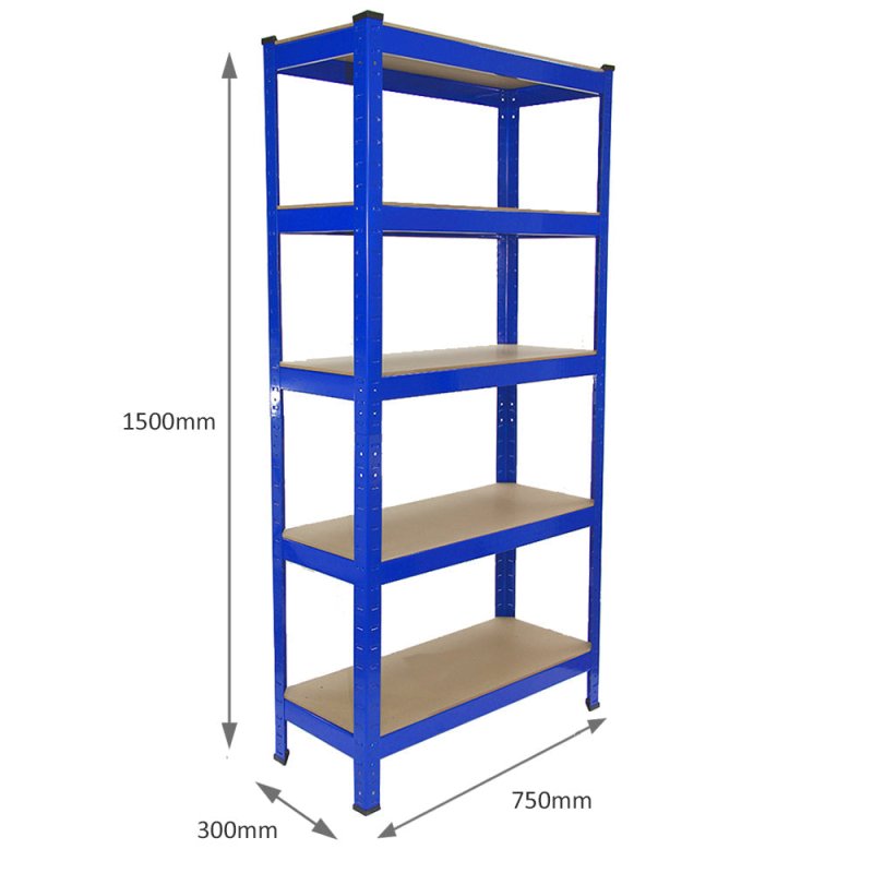 Racking Shelving Unit Boltless 5 Tier Garage Shelves, 5 x 75cm Wide Storage Organisation Workshop Shed Heavy Duty Steel 5 Shelves - 30 x 75 x 150cm Space Saver Bundle