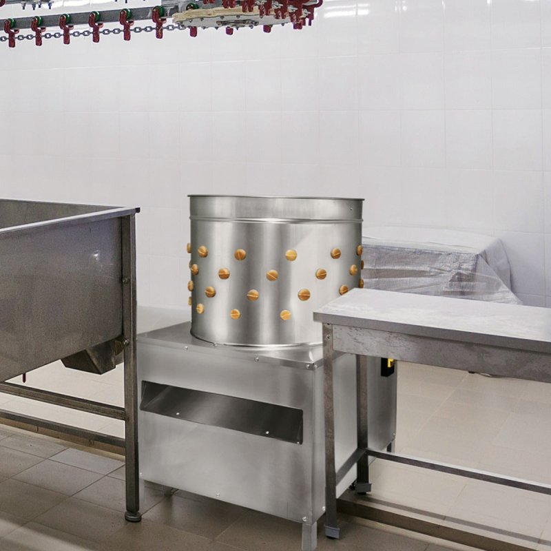 Poultry Plucker Machine 60cm Drum Automatic Chicken Turkey Duck Birds Rotating Water Pipe Drain Chute Defeather Plucking Stainless Steel 132 Rubber Fingers 3HP 220V 8 Bird Capacity Farming Abattoir