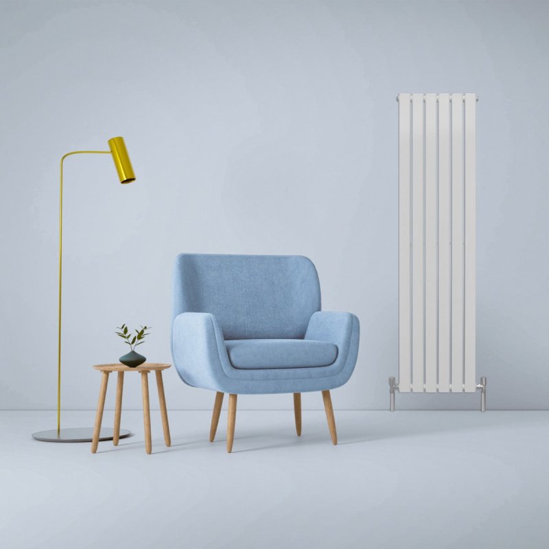 Designer Radiators 160 x 42cm Flat Panel Modern Central Heating Gloss White Vertical Column Double Panel Wall Mounted Slimline Kitchen Living Room Bathroom Commercial Cleaning Brush & Fixing Kit