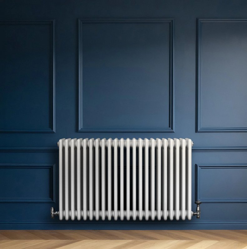 Traditional 4 Column Radiator & Valves - 600 x 1010mm - White