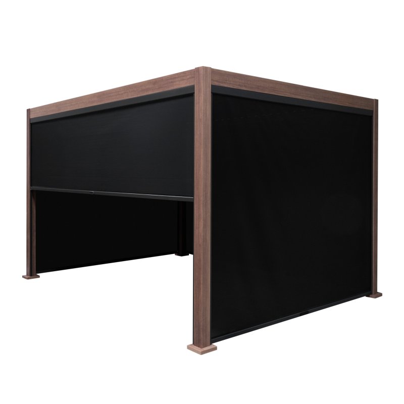 Wood Effect Aluminium Pergola With Blinds - 4m x 3m