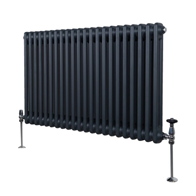 Traditional 2 Column Radiator 600mm x 1012mm Modern Central Heating Heater Matt Anthracite Grey Carbon Steel Horizontal Wall Mounted Kitchen Living Room Bathroom Cleaning Brush Fixing Kit & Brackets