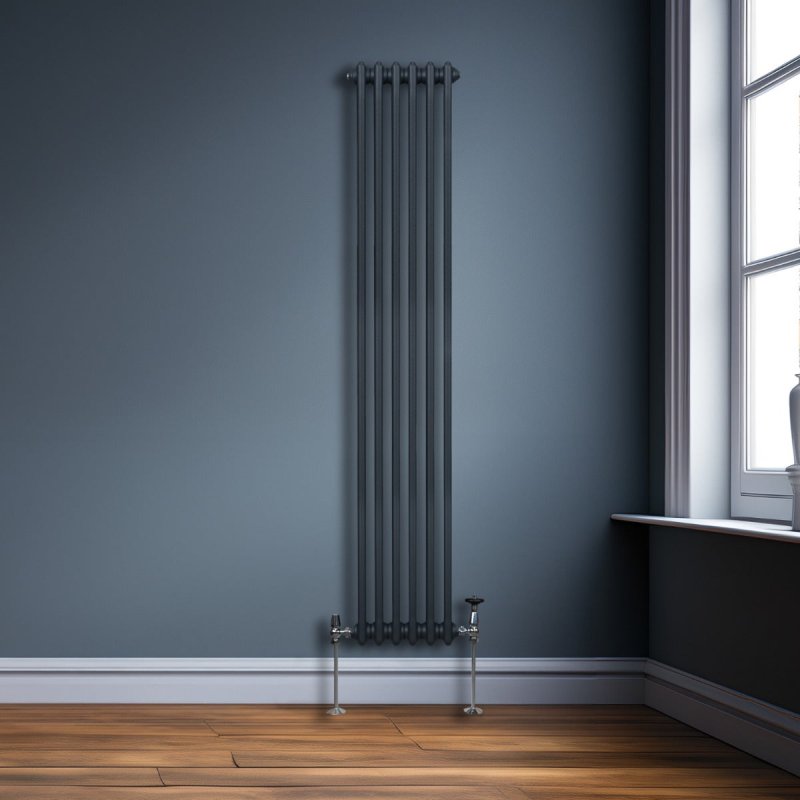Traditional 3 Column Radiator 1800mm x 292mm Modern Central Heating Heater Matt Anthracite Grey Carbon Steel Vertical Wall Mounted Kitchen Living Room Bathroom Cleaning Brush Fixing Kit & Brackets
