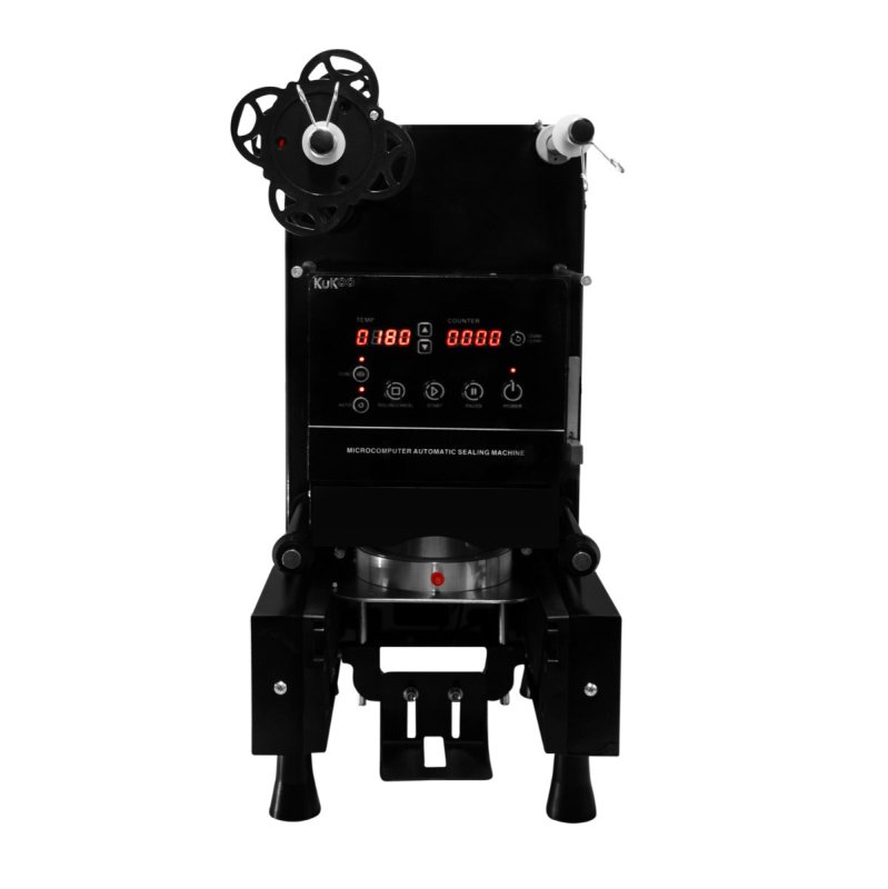 Cup Sealing Machine Electric 500W Fully Automatic Control LCD Panel Commercial Stainless Steel Black Bubble Milk Tea Coffee Smoothies Plastic Paper 90mm 95mm Diameter FREE Film Roll 500-650 Cups Hour