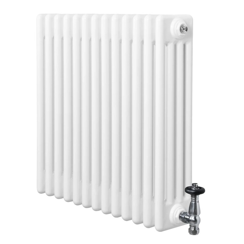 Traditional 4 Column Radiator & Valves - 600 x 605mm - White