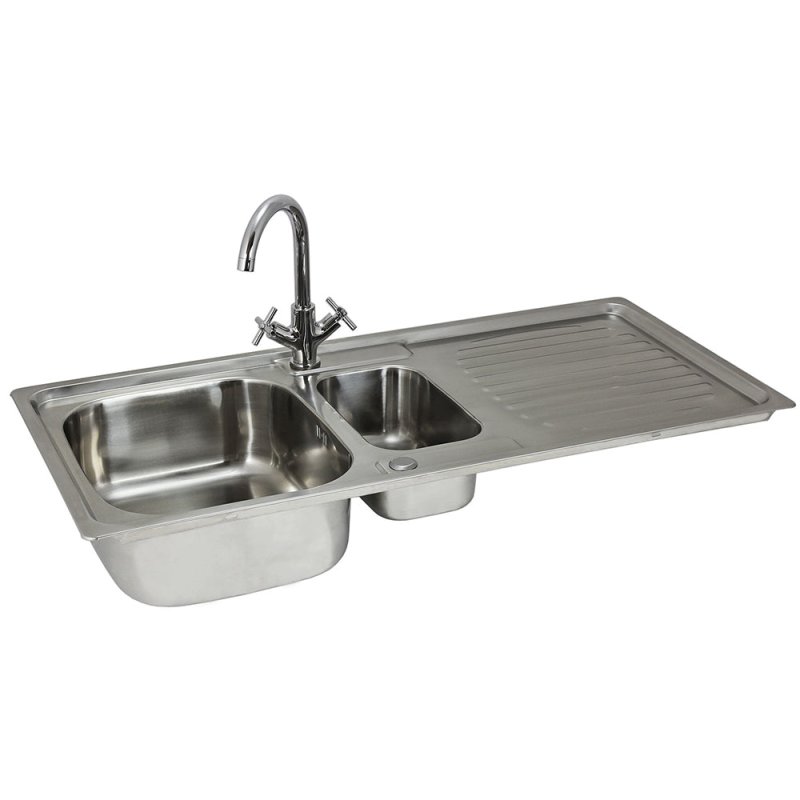 KuKoo Stainless Steel Kitchen Sink Basin & Victoria Tap, Reversible, 105cm x 18cm x 50cm
