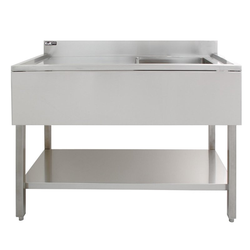 Catering Sink Stainless Steel Commercial Kitchen Restaurant Bar Utility Single Bowl Left Hand Drainer Free Standing Lower Storage Shelf Adjustable Feet Splashback 90 x 120 x 60cm FREE Strainer Plug