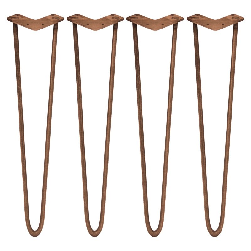 4Pcs Hairpin Table Legs Industrial Style DIY Furniture Heavy-duty Sturdy Welded Metal Steel Desk With FREE Screw Pack And Protector Feet Antique Copper 2 Prong Rods 28 Inch Height 10mm Thickness