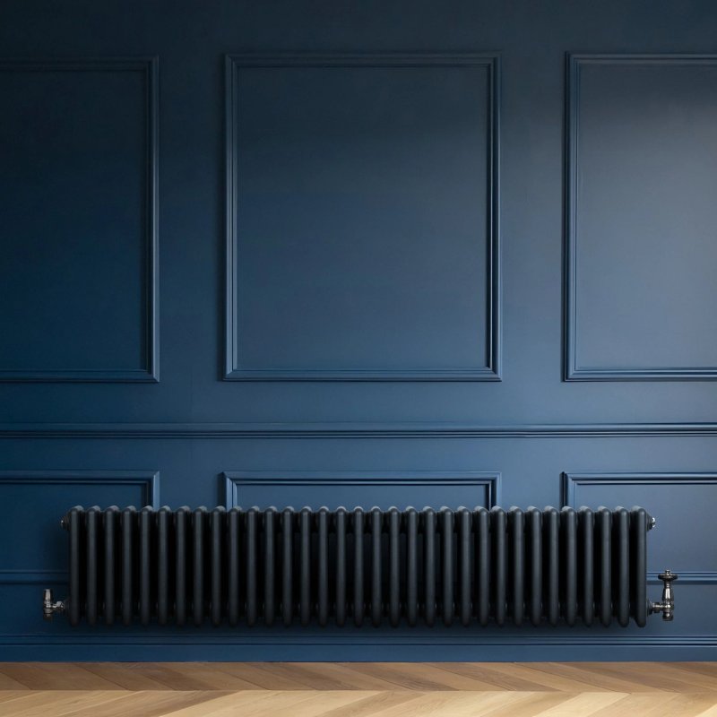 Traditional 4 Column Radiator & Valves - 300 x 1505mm - Anthracite Grey