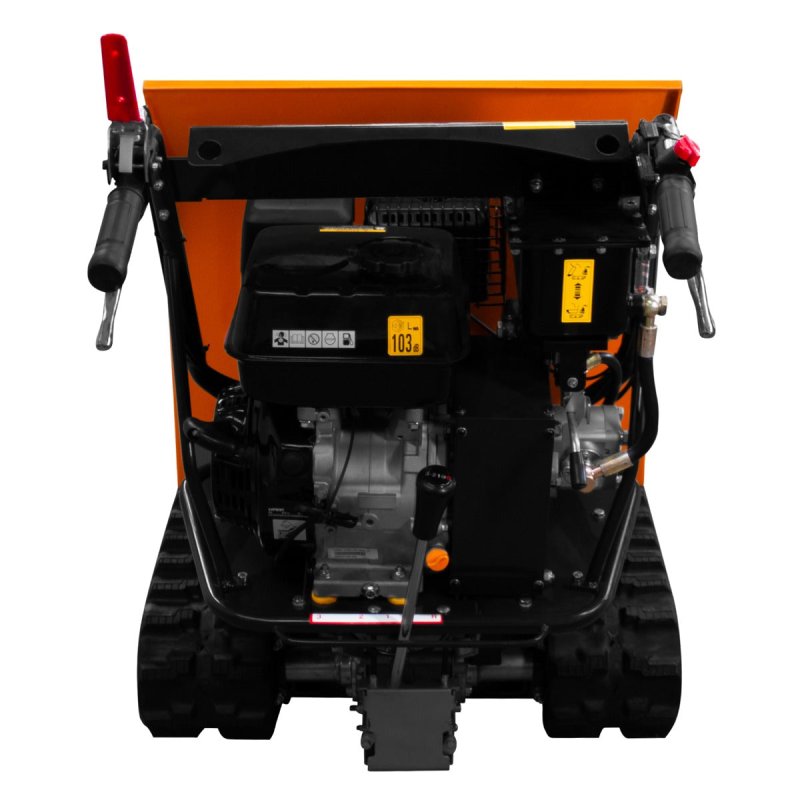 Mini Dumper Tracked Power Barrow 500kg Load Petrol Tipper Transporter 270cc 9HP Hydraulic Tipping 4 Speed Gears 3 Forward 1 Reverse Safety Brake Steel Skip Utility FREE Ramps Snow Shovel Extension Box