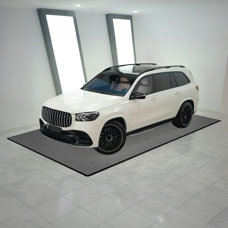 Vented Modular Interlocking Flooring Tiles & Edges 225 x Grey Double Garage Heavy Duty Floor Mat Showroom Workshop Outdoor Polypropylene Anti Slip Weather Resistant Drainage Channels 6m x 6m 36m2