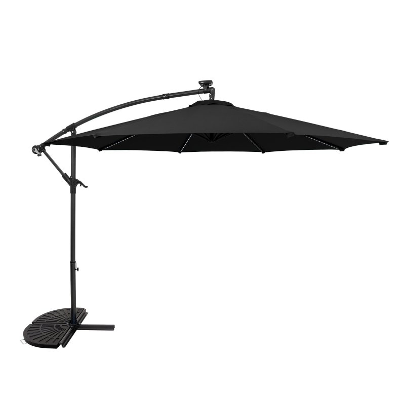 LED Cantilever Parasol 3m With Half Fan Base - Black