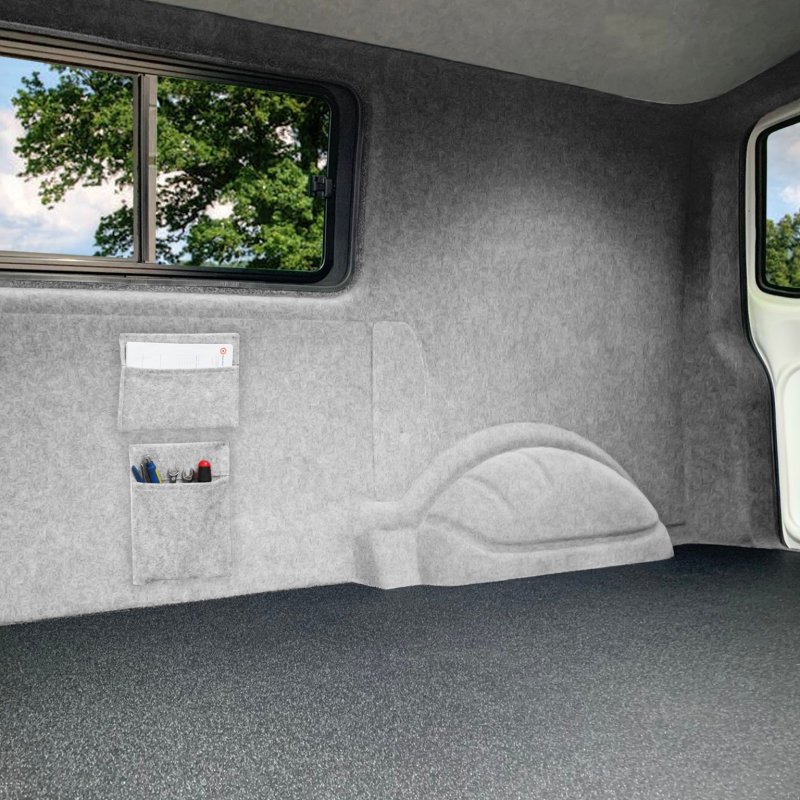Camper Van Lining 2 Storage Pouches 5 Cans Adhesive Glue Silver Grey Carpet 4 Way Stretch 2m Wide 11m2 Coverage Car Motorhome Vehicle Campervan Conversion 2 Size Tool Document Pocket Organiser Holder