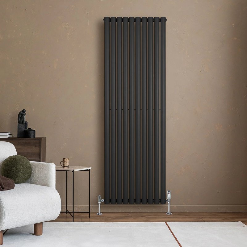 Oval Single Column Radiator - 1800 x 600mm - Black
