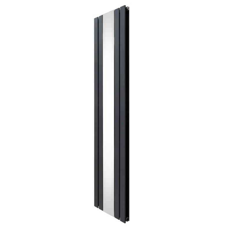 Flat Panel Radiator With Mirror 1800mm x 425mm & TRV Chrome Valves Designer Double Column Vertical Anthracite Grey Carbon Steel Wall Mounted Kitchen Living Room Cleaning Brush Fixing Kit & Brackets