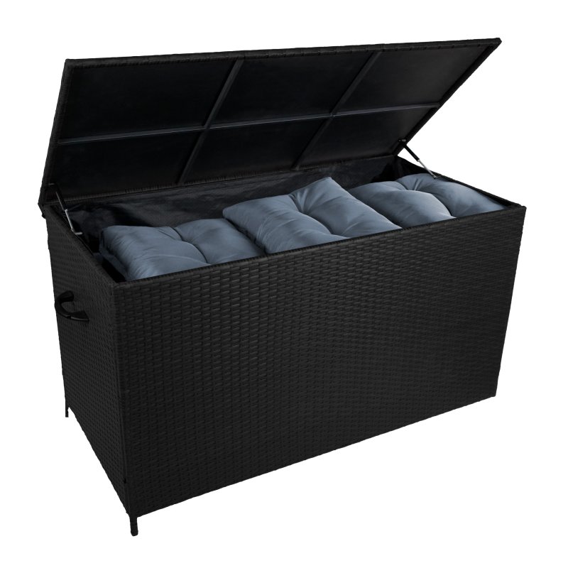 Aluminium Corner Sofa Set With Black Rattan Storage Box - Wood Effect