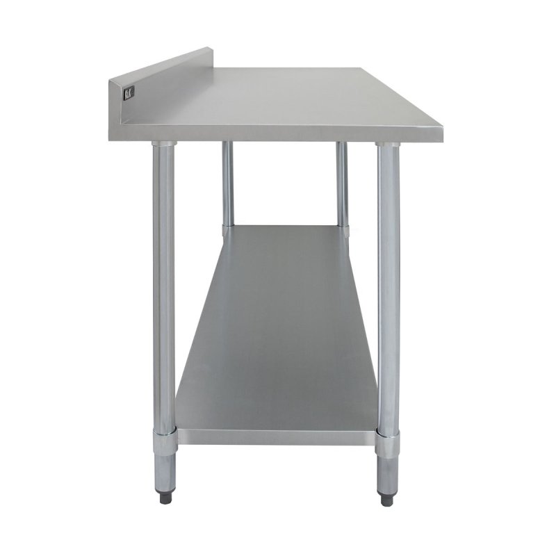 4FT Kitchen Work Bench Catering Table Commercial Stainless Steel Food Prep Surface Restaurant Storage Shelf 250kg Weight Capacity Adjustable Height 10cm Backsplash Upstand 2 x FREE Microfibre Cloths