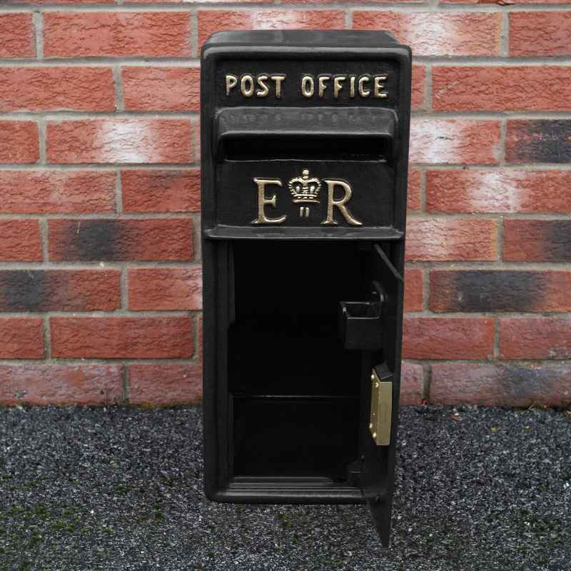 Royal Mail Post Box ER Cast Iron Wall Mounted Wedding Authentic Pillar Replica Lockable Post Office Letter Box Black