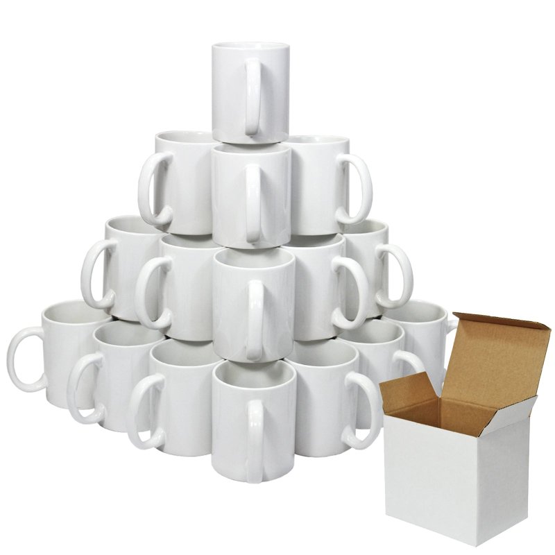 PixMax Blank Polymer Coated 11oz Sublimation Mugs & Gift Boxes, 36 Pack, AAA Grade