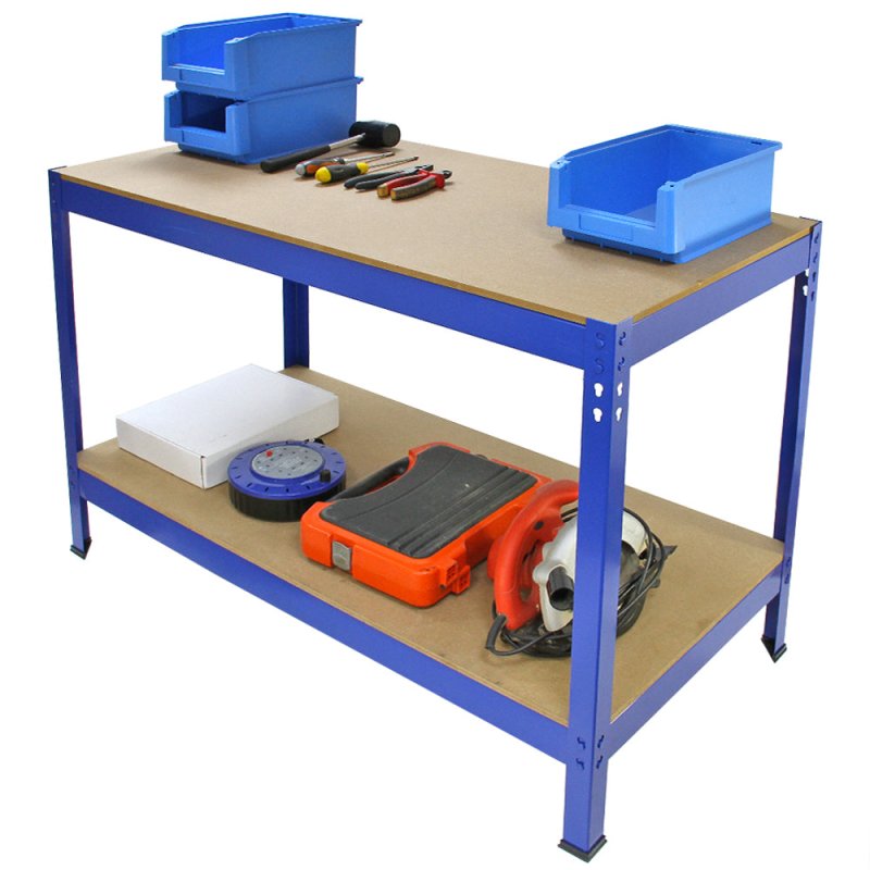 Q-Rax Garage Heavy Duty Steel Shed / Metal DIY Workbench, Workshop Table Work Bench Blue