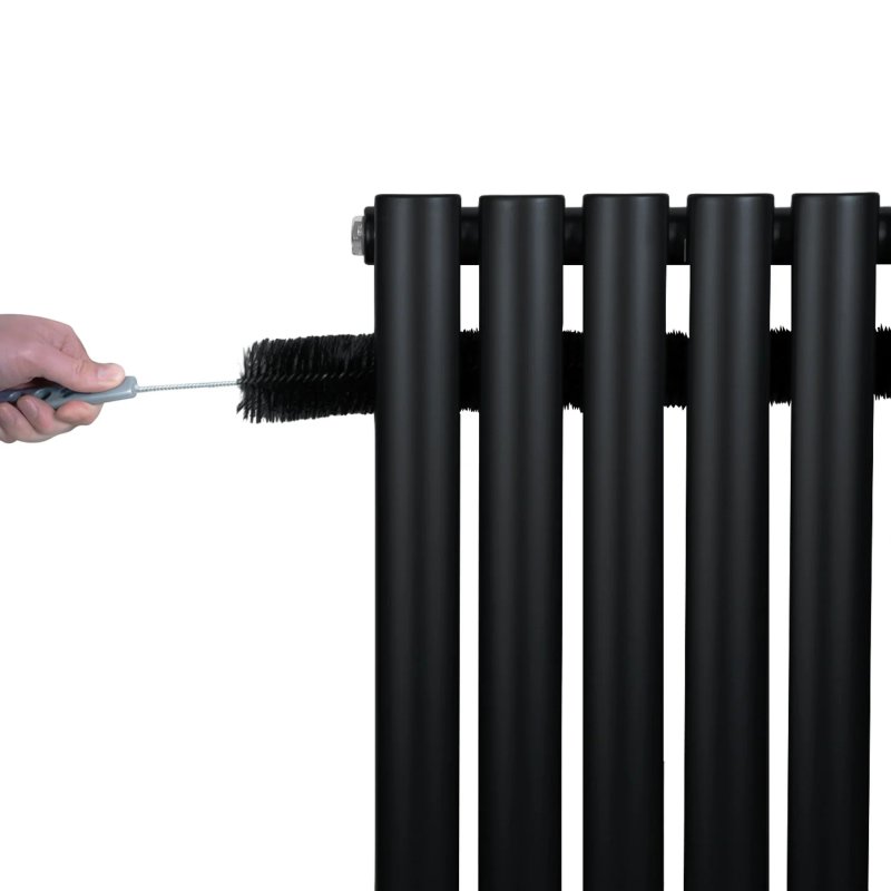 Oval Single Column Radiator & Valves - 1600mm x 240mm - Black